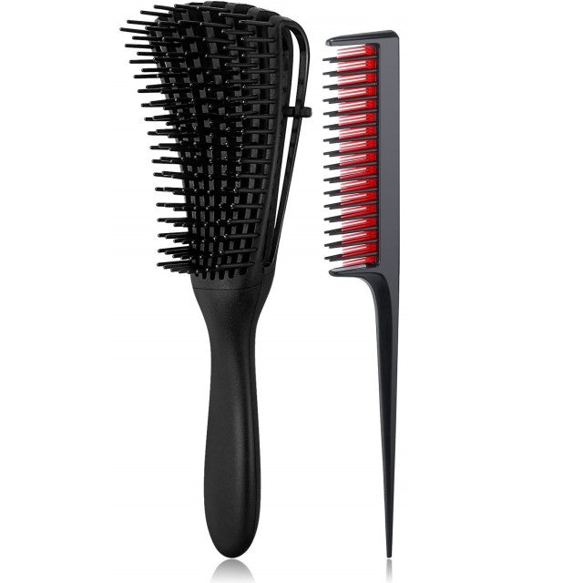 Detangling Hair Brush Detangler, 9Row Cushion Nylon Bristle ,Edge Brush, Rat Tail Comb